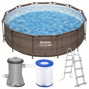 Basen ogrodowy stelażowy okrągły BESTWAY STEEL PRO 366x100 drabinka stelaż