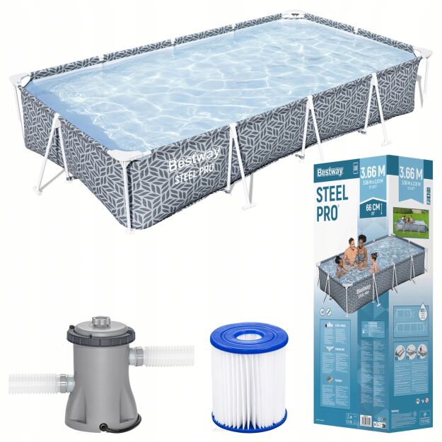 Basen stelażowy prostokątny ogrodowy BESTWAY STEEL PRO 366x201x66 pompa